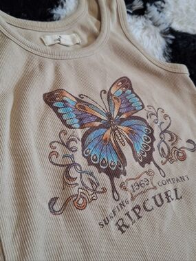 Rip Curl Beige Butterfly Ribbed Tank Top